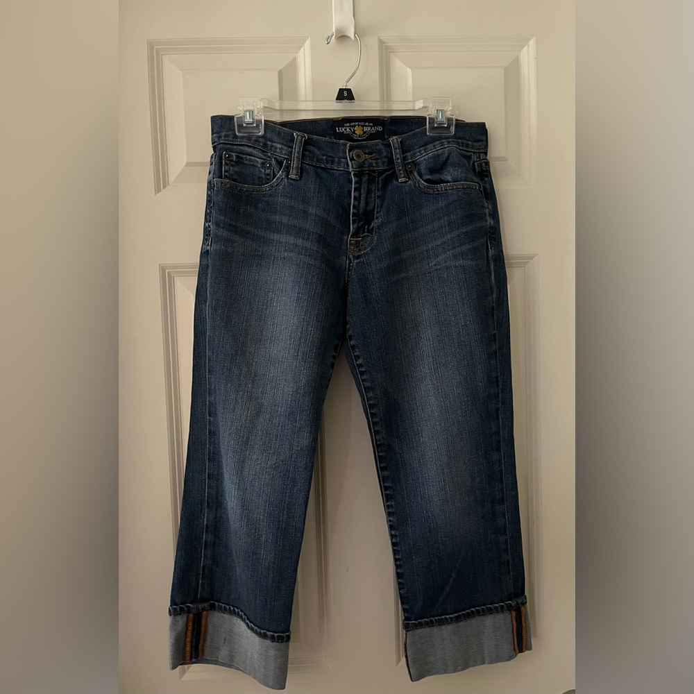 Women’s Lucky Brand Sweet Crop Blue Jeans large Fold hem size 6/28 denim